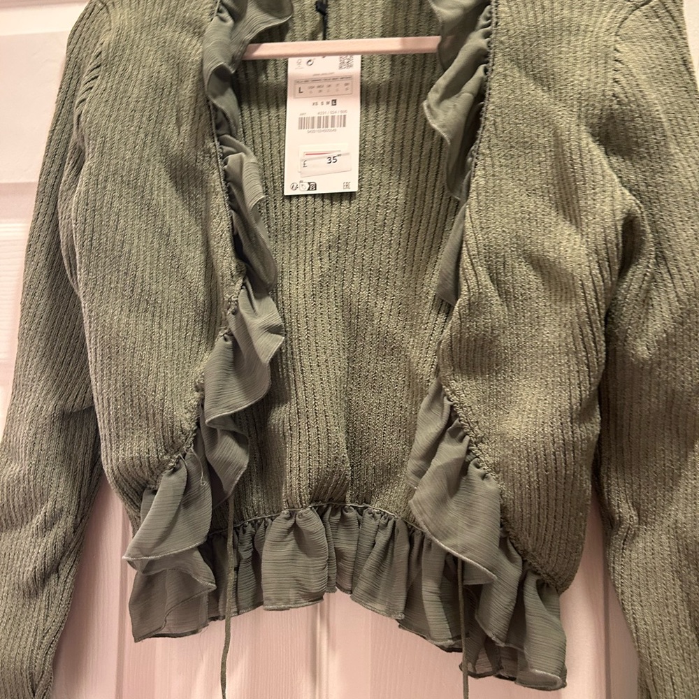 Zara Olive Ruffled Cardigan